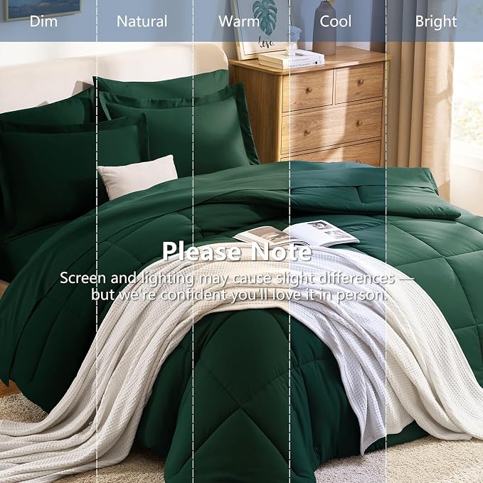 Full Size Comforter Sets, 7-Piece Bed in a Bag, Emerald Green | OEKO-TEX Certified, Box-Stitched Design, 240 GSM Down Alternative Fill, All-Season Comfort, Sheets, Pillowcases & Shams