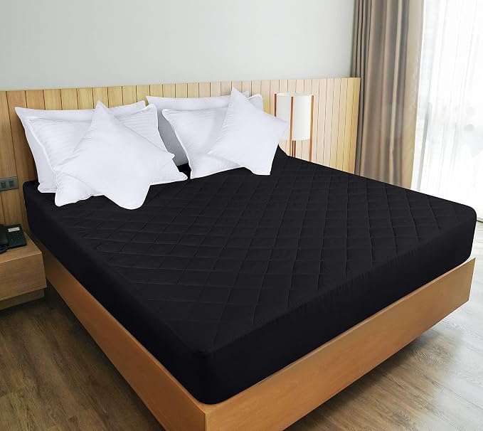 Quilted Mattress Pad, Twin Mattress Protector Topper fits 16" Deep, Black | Soft Breathable Fitted Mattress Cover, Noiseless, Deep Pockets & Machine Washable for Home & Hotels by Utopia Bedding