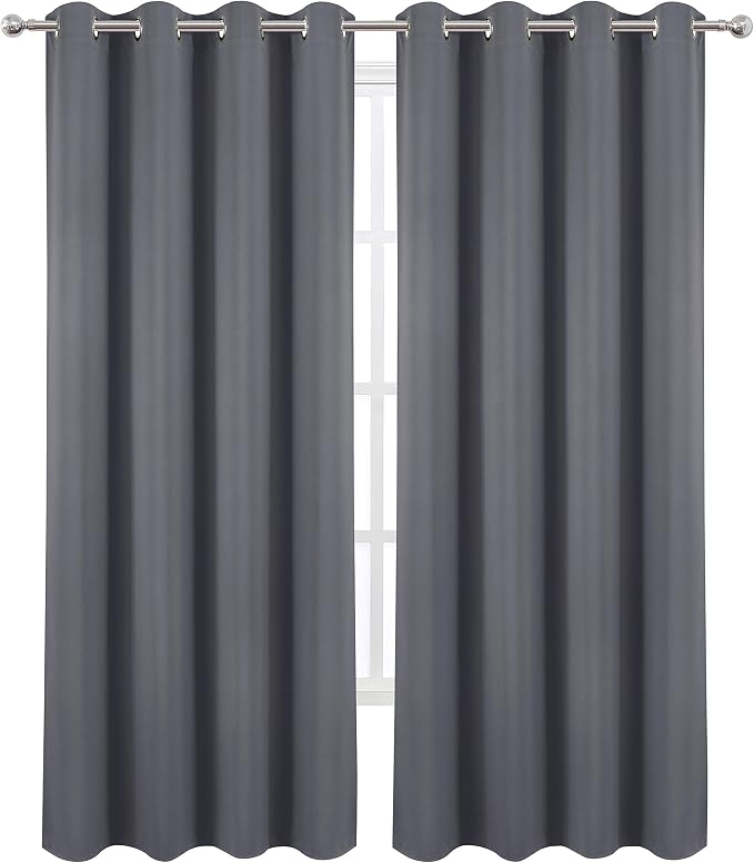 Grey Thermal Blackout Curtains/52 x 95 Inch/Set of 2 Panels Room Darkening Curtains for Bedroom