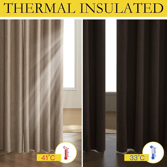 NICETOWN Burlap Blackout Curtains for Dining Room 52" w x 63" L 2 Panels | Room Darkening Vintage Open Linen Weave Flax Thermal Curtains, Soundproof Window Treatment Drapes for Hall Room Home Decor