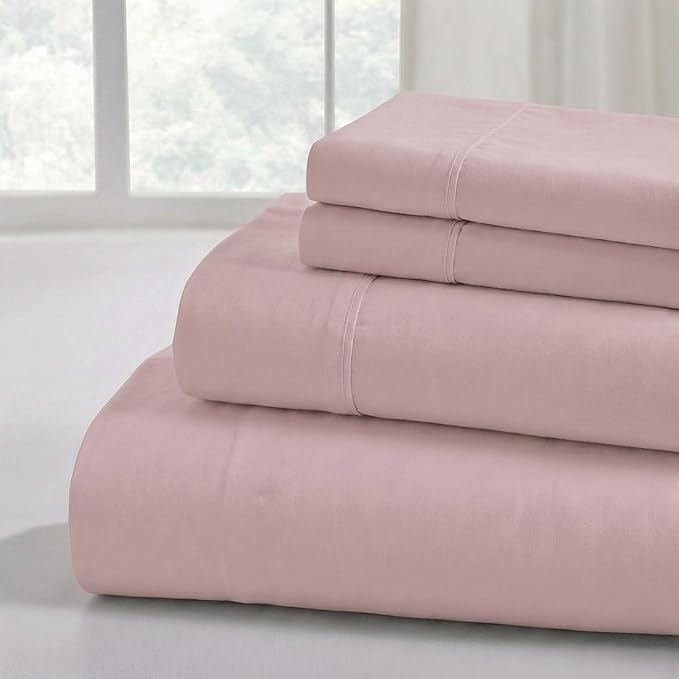 Modern Threads Soft Microfiber Solid Sheets - Luxurious Microfiber Bed Sheets - Includes Flat Sheet, Fitted Sheet with Deep Pockets, & Pillowcases Cameo Rose Twin