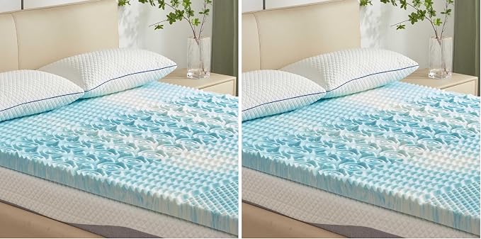 SINWEEK 2 Inch Mattress Topper 5-Zone Memory Foam Mattress Topper Pressure Relief Soft Mattress Pad, CertiPUR-US Certified, Twin Size Blue (Pack of 2)