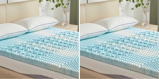 SINWEEK 2 Inch Mattress Topper 5-Zone Memory Foam Mattress Topper Pressure Relief Soft Mattress Pad, CertiPUR-US Certified, Twin Size Blue (Pack of 2)