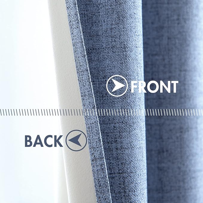MIULEE 100% Blackout Linen Curtains for Bedroom 52x120 Inches Stone Blue | Room Darkening, Light Blocking, Thermal Insulated, Grommet Top, Linen Textured, Window Curtains for Living Room, 2 Panels
