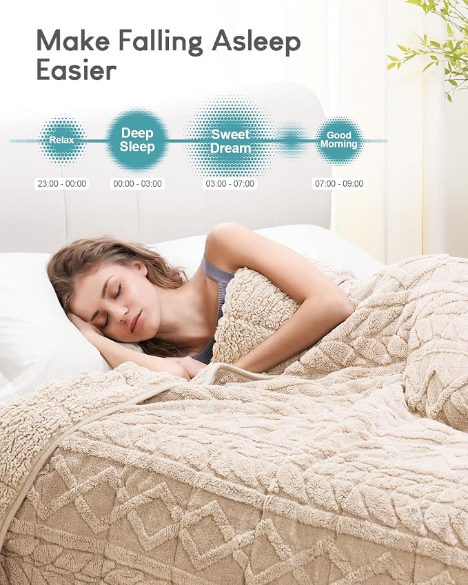 Cottonblue Jacquard Weighted Blanket 15 lbs for Adults Twin Size 48x72in | Soft Sherpa Fleece Weighted Blanket Throw for Sleep Calm Relax, Cozy Warm Beige Heavy Blanket Throw for Bed Couch, Washable