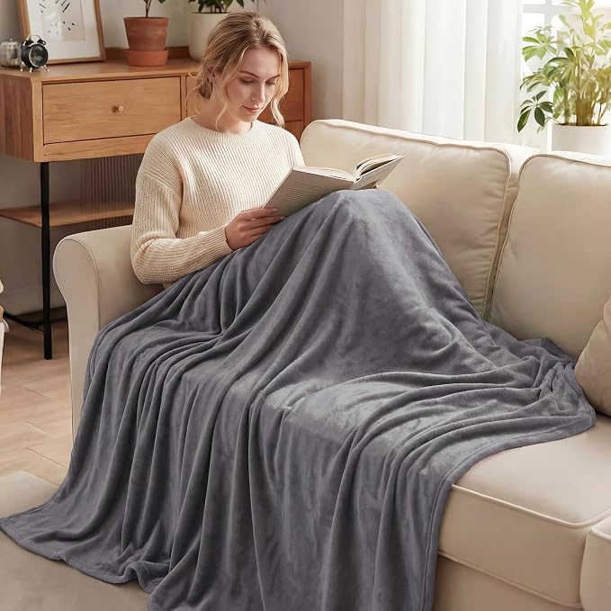 Exclusivo Mezcla Soft Fleece Throw Blanket for Couch, Dark Grey | 50x60 Inches, Double-Sided Brushed Flannel, Lightweight Plush Cozy Blanket for Home Decor, All Season, Machine Washable