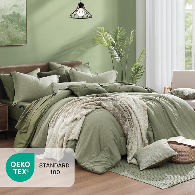Monbix Twin XL Comforter Set Sage Green Bed in a Bag 5 Pieces for Dorm | Cationic Dyeing Reversible All Season Bedding Sets with Comforter, Sheets, Pillowcase & Sham
