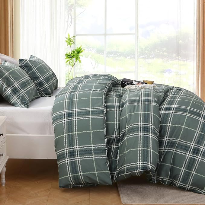 MUXHOMO Duvet Cover King Size Floral Duvet Cover Set with Zipper Closure, Red Plaid Bedding Set, 3 Pieces, 1 Duvet Cover 90"x104" with 4 Corner Ties and 2 Pillowcases 20"x36"