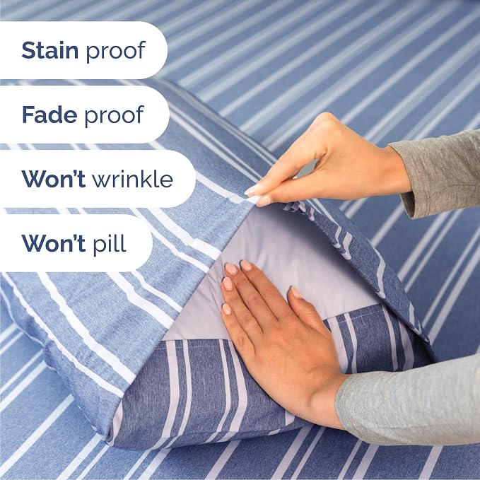 Cal King 6 Piece Bed Sheet Set - Breathable & Cooling Sheets - Blue Stripes | Ultra-Soft Hotel Luxury Bedding Set with 8-16 Inch Deep Pockets, 1 Flat & 1 Fitted Sheet & 4 Pillowcases, Wrinkle & Fade Free