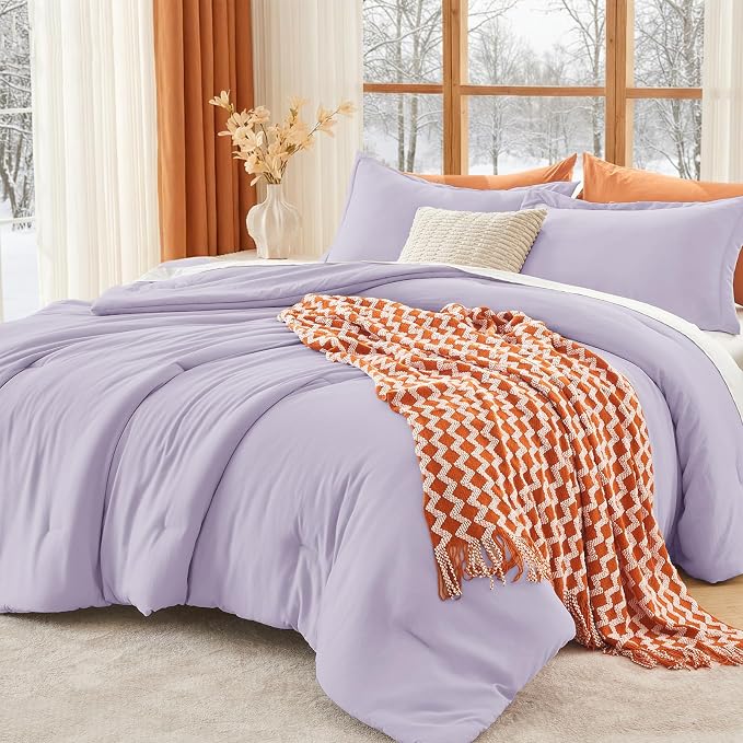 Full Comforter Sets, All Season Ultra Soft Down Alternative Bedding - 3 Piece Lightweight Bed Set Includes 1 Comforter (82"x86") and 2 Pillow Shams (20"x26"), Lavender