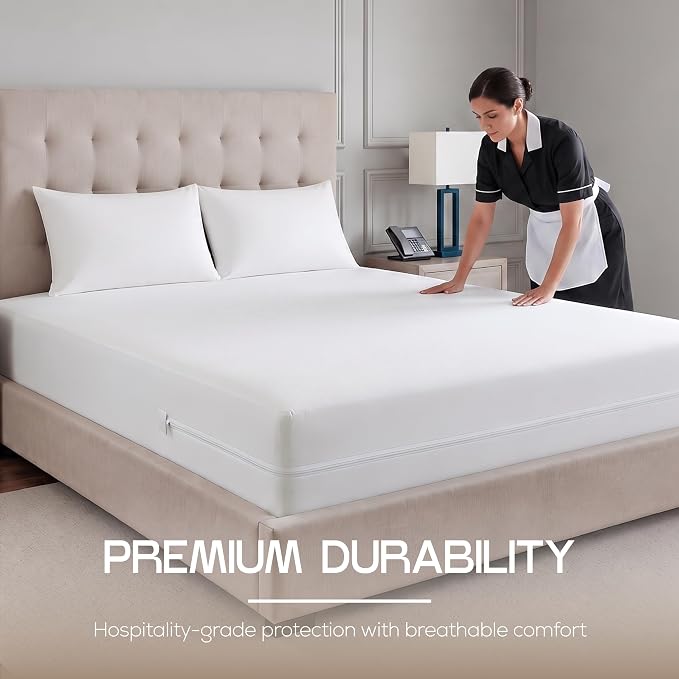 Bulk 10-Pack Full Size Hotel Mattress Encasement 100% Waterproof, 6" Deep | White, Commercial, Resorts, Motels & Institutional Use, Zippered 6-Sided Mattress Protector