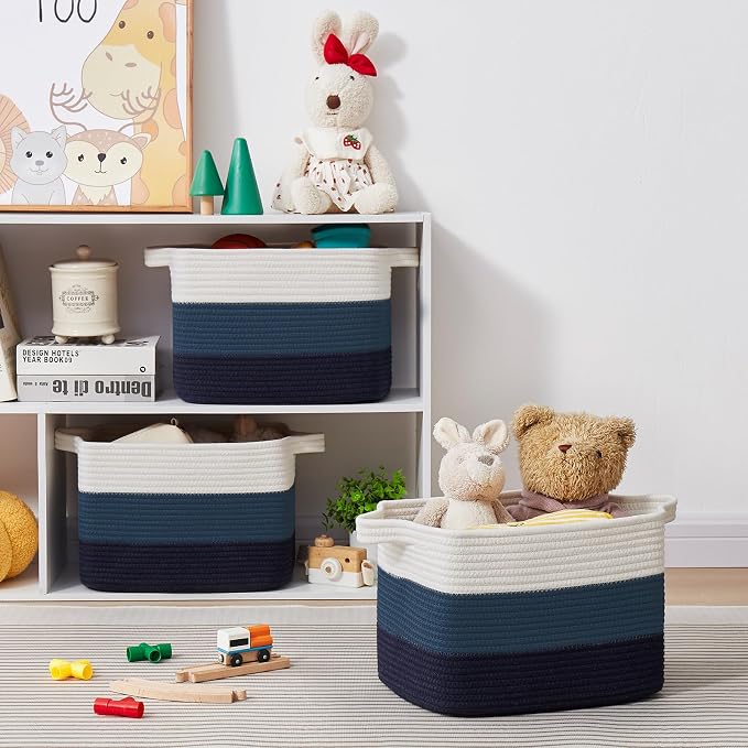 OIASKET Storage Basket for Organizing, Woven Baskets for Storage, Rectangle Decorative Baskets for Shleves, Closet, Toys, Books, Nursery Organizer Bins - Pack of 3 (Gradient Blue, 13"x9.85"x8.7")