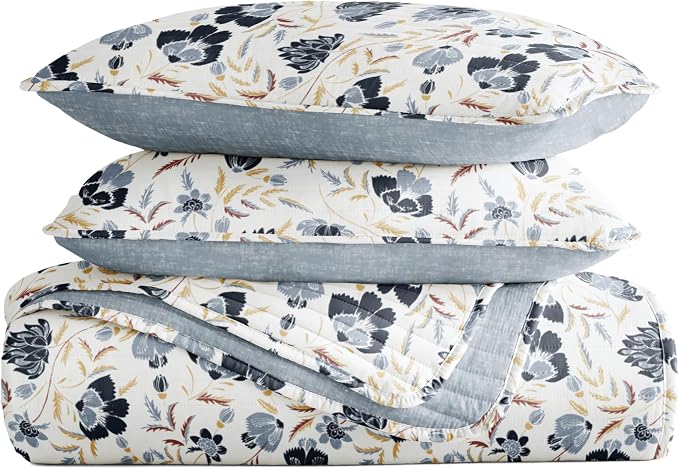 Merit Linens 3 Piece Quilt Set - Super Soft - Lightweight - All Season Quilted Coverlet - Timeless Patterns - Full/Queen Light Blue