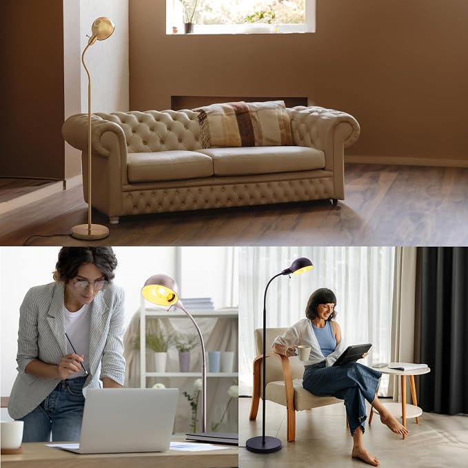 O'Bright Adjustable Floor Lamp with Flexible Gooseneck and Rotatable Shade, E26 Socket, 10-Inch Base - Ideal for Reading, Bedside, Living Room, Brushed Nickel
