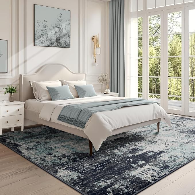 RELEANY Washable 5'x8' Abstract Area Rug for Living Room Teal Black | Carpet for Bedroom, Kitchen, Office, Hallway and Entryway, Printed Pattern, Non‑Slip, Soft, Stain‑Resistant, Easy to Clean