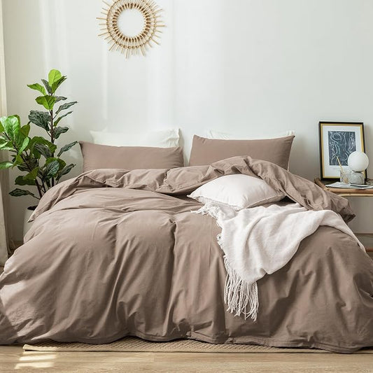 MooMee Duvet Cover Set 100% Washed Cotton Linen Like Super King | Relaxed Linen-like Texture. Soft, Breathable & Long-lasting Comfort. Lightweight. Hidden Zipper with 8 Interior Corner Ties