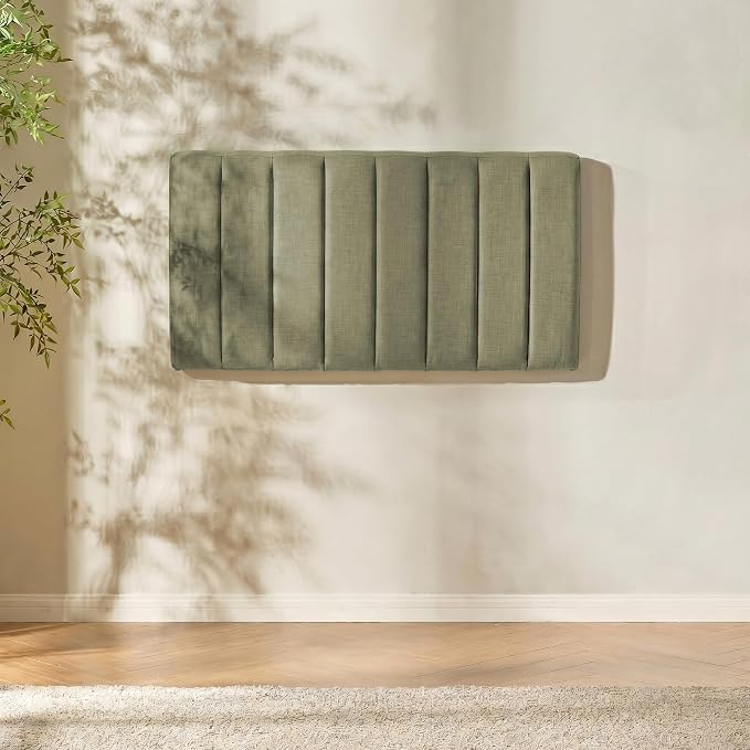 Nestl Upholstered Twin Headboard - Easy Assemble Channel Stitched Headboard Twin Size - Wall Mounted Headboards with 3D Soundproof Wall Panels Peel & Stick Floating Headboards, Olive Green