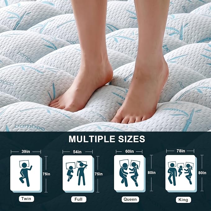 4 Inch Mattress Topper Memory Foam Cooling Bamboo Full Size Back Pain | Gel Airflow Channels Wick Heat Moisture Orthopedic Support Deep Pocket 360 Edge Fits 8-21 Inch Washable Hypoallergenic Full