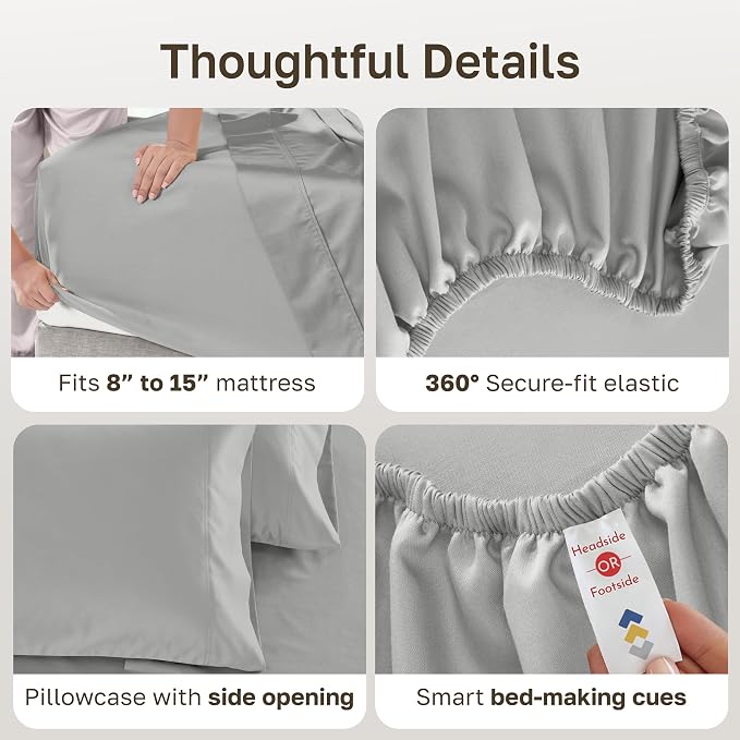 California Design Den 600 Thread Count 3 Pc Twin Bedsheets Set - Light Grey | 100% Cotton Sateen Backed by Good Housekeeping Seal, Soft & Smooth, All-Around Elastic, Durable, Easy Care