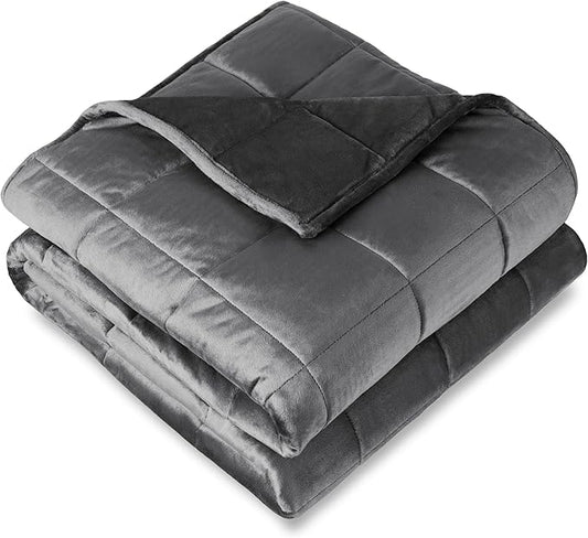 Bare Home Minky Fleece Weighted Blanket (Grey, 40"x60" 10lbs) | Twin or Full Size, Minky Fleece, Premium Heavy Blanket Nontoxic Glass Beads