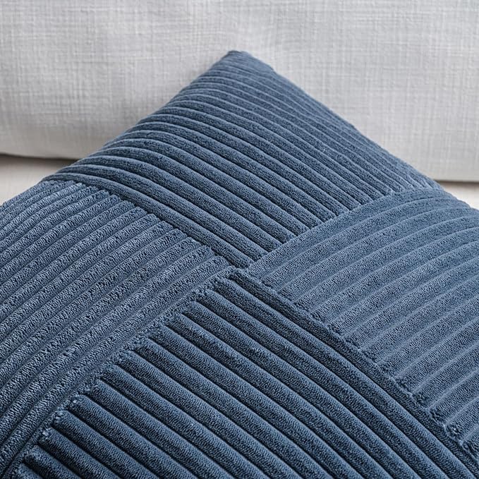 Fancy Homi Set of 2 Dusty Blue Boho Long Lumbar Body Decorative Throw Pillow Cover 14x36 Inch for Bed Couch Bedroom Bench, Soft Patchwork Corduroy Textured Pillow Case, Rustic Farmhouse Room Décor