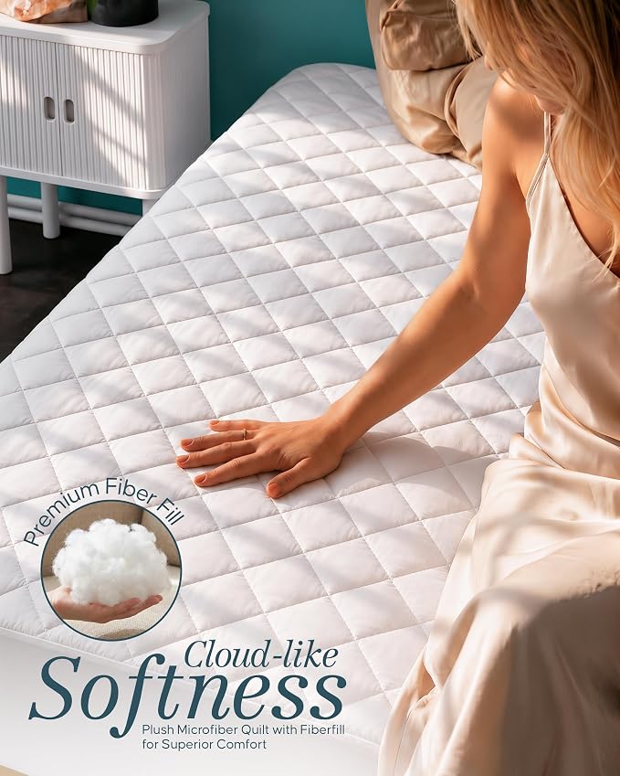 Quilted Fitted Mattress Pad 2 Pack, King Mattress Protector Topper with Deep Pocket Stretches up to 16 Inches, Machine Washable Mattress Cover by Utopia Bedding (White) | Soft Breathable Fitted Mattress Topper Cover, Noiseless, Deep Pockets & Machine W...