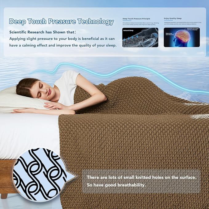 Knitted Weighted Blanket - 50"x60" 5lbs Cooling Chunky Knit Heavy Blanket for Adults Cable Yarn Knit Decorative No Beads Soft, Cozy and Cooling Weighted Throw Blankets Machine Washable