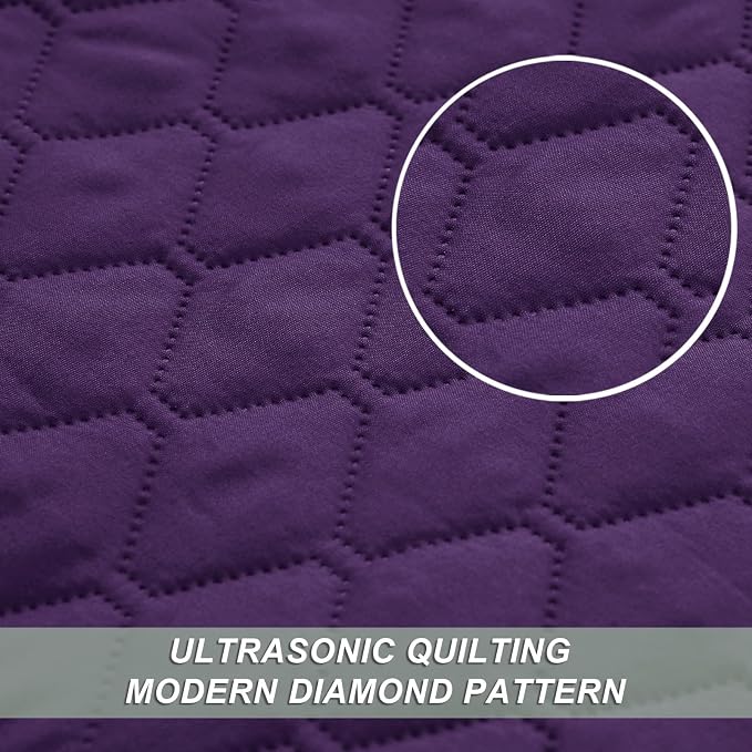 Exclusivo Mezcla Reversible Twin Quilt Bedding Set, Deep Purple | Lightweight Bedspreads with 1 Pillow Sham, Soft Microfiber, All Season Bed Coverlets for Dorm Bedroom Guest Room, 68x88 Inch