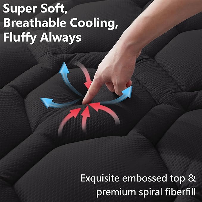 ELVEN HOME Twin Size Mattress Pad Waterproof, Pillow Top Cooling Twin Mattress Topper for Single Bed, Pee Proof Mattress Protector Cover Quilted Fitted with 8-21" Deep Pocket (39x75 inch, Black)
