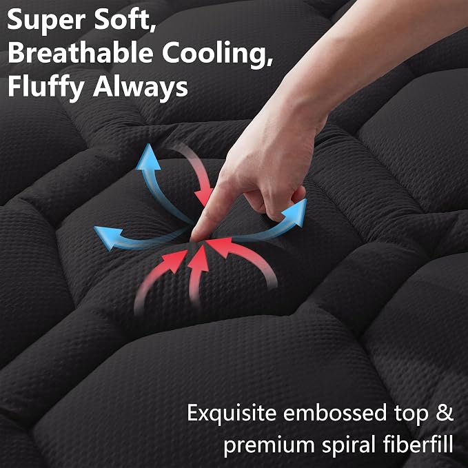 ELVEN HOME Full Size Mattress Pad Waterproof, Cooling Mattress Topper for Double Bed, Pillow Top Quilted Fitted Mattress Protector Cover with 8-21" Deep Pocket (54x75 inch, Black)