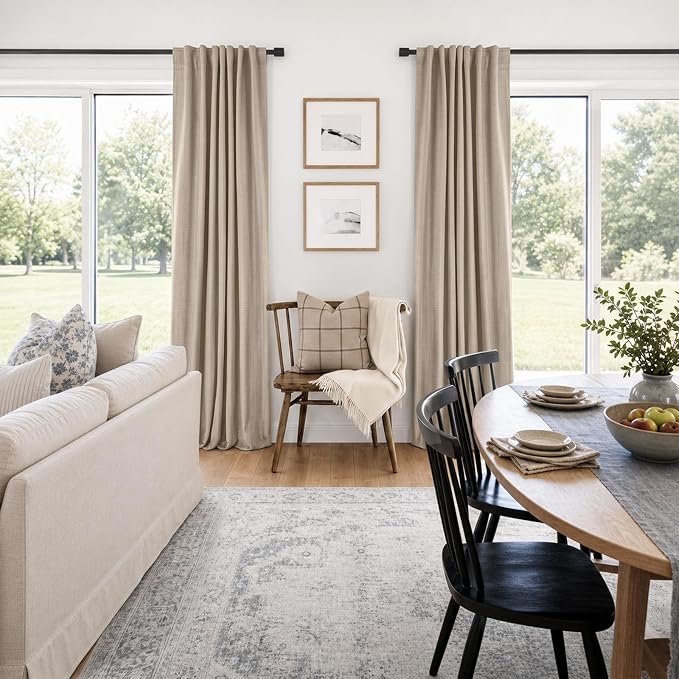 Linen Textured Total Blackout Curtains for Bedroom 120 Inches Long, Oatmeal | 100% Blackout Shield, Back Tab/Rod Pocket Living Room Drapes, Thermal Insulated Blackout Curtains 2 Panels Set, 50"W x 120"L