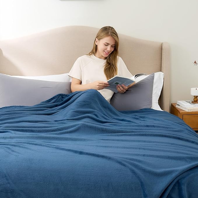 Hansleep Full Mineral Blue Fleece Blanket, Soft Flannel Bed Blanket | Fuzzy Cozy Blanket 84x90 Inches, Multi-use for Bed, Sofa, Couch, Travel, Camping, All Season Warm Lightweight Cover