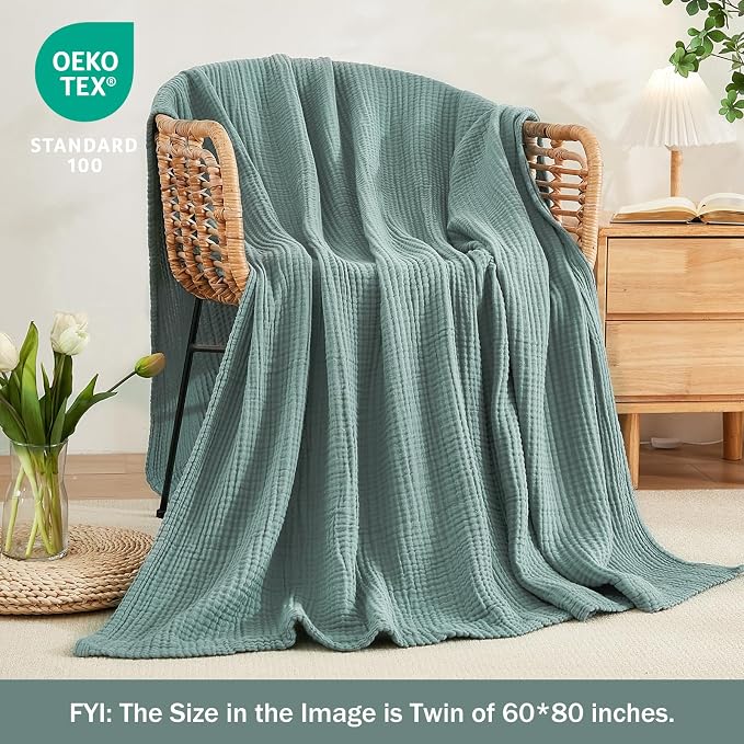 EMME Cotton Muslin King Blanket 4 Layer Ultra Soft Breathable Bed Layering Bedspread Coverlet Breathable Gauze Lightweight (Teal, 108"x90")