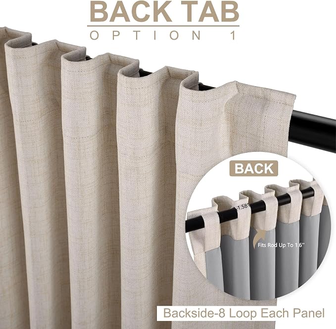 Linen Textured Total Blackout Curtains for Bedroom 102 Inches Long, Cream | 100% Blackout Shield, Back Tab/Rod Pocket Living Room Drapes, Thermal Insulated Blackout Curtains 2 Panels Set, 50"W x 102"L