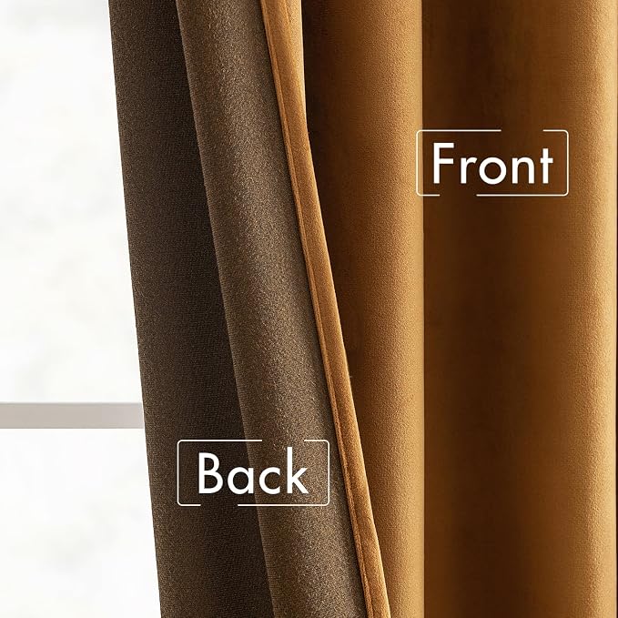 MIULEE Velvet Curtains 52x84 inches 2 Panels Gold Brown Blackout Curtains | Luxury, Bedroom Living Room, Thermal Insulated, Super Soft Window Drapes, Rod Pocket & Back Tab