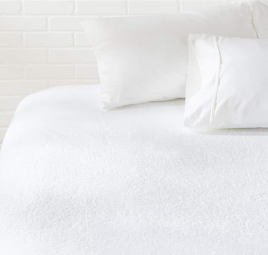 Amazon Basics Waterproof Breathable Mattress Protector, Full Size, 18 inch Deep, Machine Washable, White