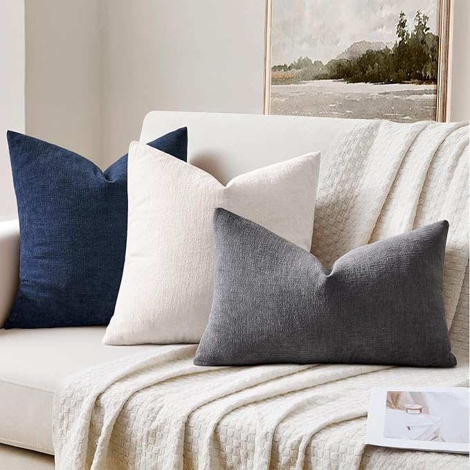 MIULEE Grey Chenille Couch Throw Pillow Covers, 18x18 | Set of 2, Soft Farmhouse Modern Home Decor, Decorative Pillowcases for Sofa Living Room Bed