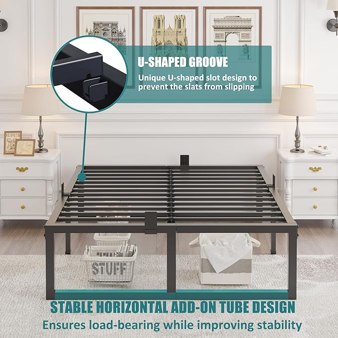 Yitong Angel Full Size Bed Frame, 18 Inch Heavy Duty Support 3500 lbs Metal Platform, No Box Spring Needed/Noise Free/Non-Slip/Steel Slat Support/Easy Assembly