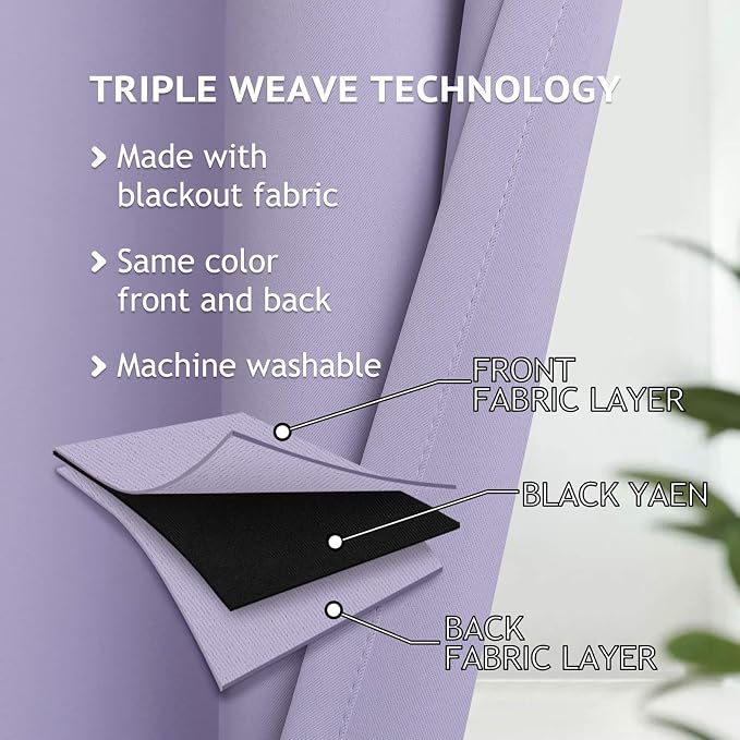 COSVIYA Grommet Room Darkening Lilac Curtains 45 inch Length for Bedroom | Light Blocking Insulated Thermal Curtains for Living Room, Blackout Thick Polyester Window Drapes,38x45 inches, 2 Panels