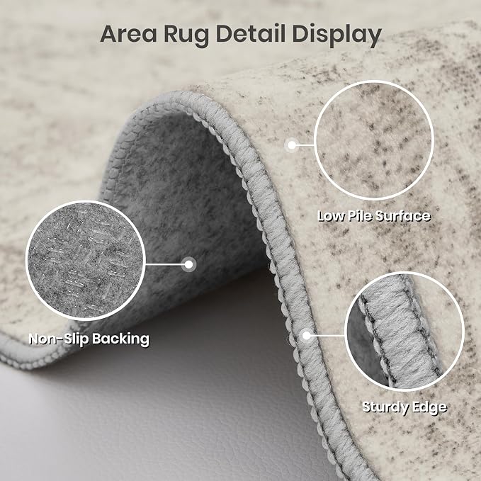 4x6 Area Rug for Entryway, Non Slip Washable Bedroom Rug, Beige | Soft & Lighweight, Folable, Stain Resistant Low Pile Thin Indoor Distressed Carpet Rugs for Living Room,Laundry Room,Kitchen