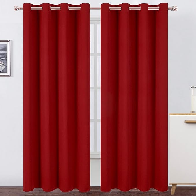 Red Thermal Blackout Curtains/52 x 108 Inch/Set of 2 Panels Room Darkening Curtains for Bedroom