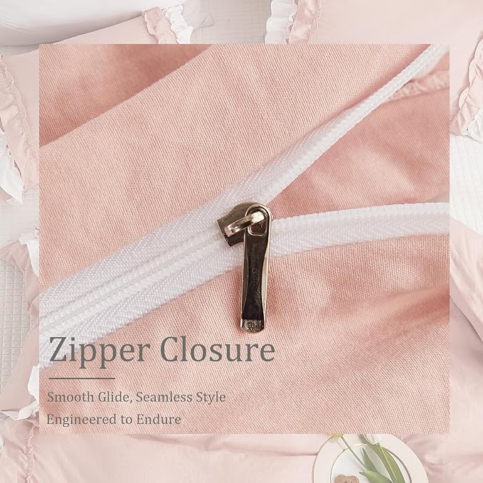 Bedorm Ruffle Duvet Cover Queen Coquette Bedding Ultra Soft Breathable Shabby Chic Bedding Pink Ruffled Duvet Cover Set Cute Comforter Cover