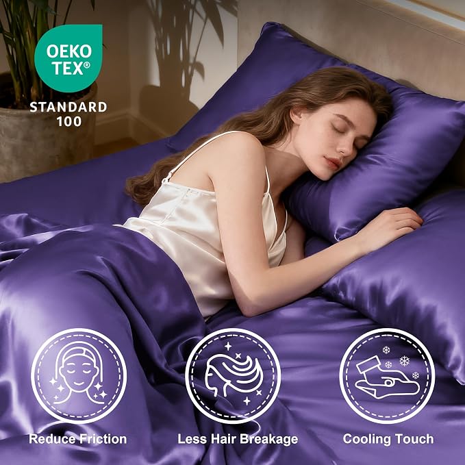 Love's cabin Twin Satin Sheets Sets - 3 Piece Purple Silky Bed Sheets with Deep Pockets, Luxury Silk Feel Satin Twin Size Sheet Set Bedding Set (1 Flat Sheet,1 Fitted Sheet,1 Pillow case)