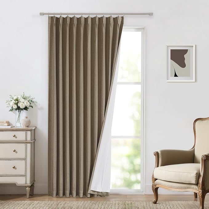 Vision Home Brown Pinch Pleated Full Blackout Curtains Linen Blended 60 inch Wide Thermal Insulated Window Panels for Bedroom Living Room Darkening Pinch Pleat Drapes with Hooks Back Tab 60" Wx72 Lx1