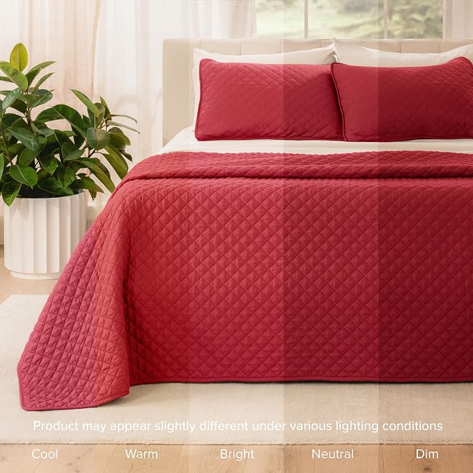 Bare Home Coverlet Set - Full/Queen - Lightweight Bed Decor - Comforter Alternative - All-Season Quilted Bedspread (Full/Queen, Red)