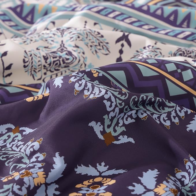 Queen Comforter Set - 7 Pieces Boho Bedding Set Aztec Bed in A Bag | Southwestern Bedding, All Season Tribal Bed Set with Comforter, Sheets, Pillowcases & Shams, Dark Purple