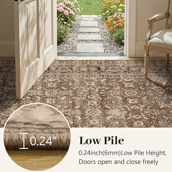 6x9 Ft Large Area Rugs for Living Room, Soft Non-Slip Machine Washable Rug, Vintage Stain Resistant Carpets for Bedroom Nursery Dining Room Home Decor (Brown)
