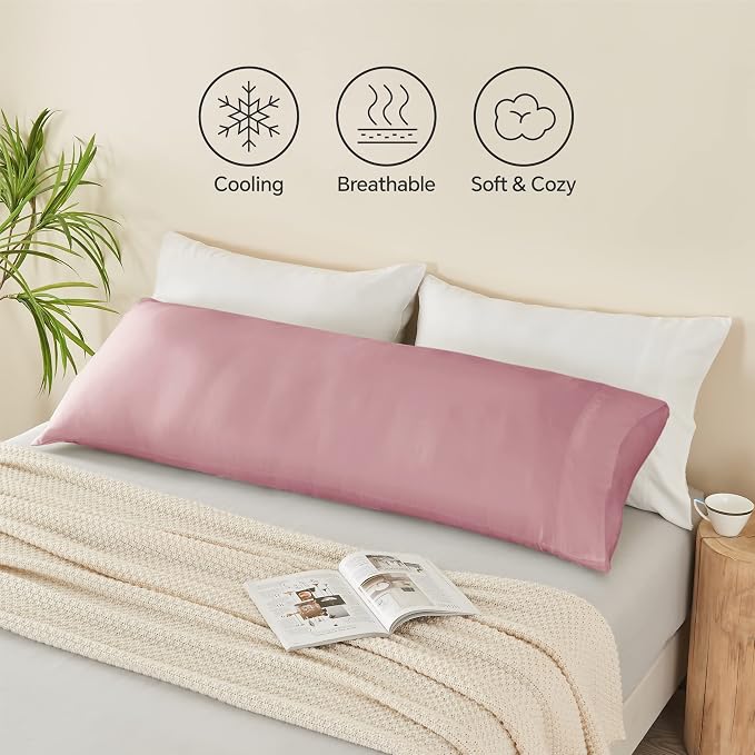 BEDELITE Body Pillow Pillowcase, Rayon from Bamboo, Rose Pink, 20"x54" | Cooling and Breathable Body Pillow Cover for Hot Sleepers & Night Sweats, Silky Soft Full Long Pillow Case, Envelope Closure
