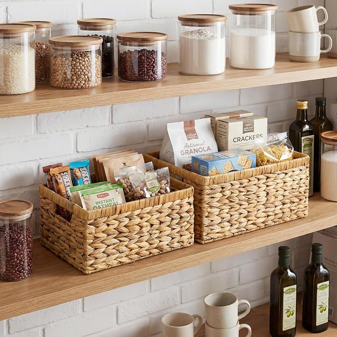 StorageWorks Wicker Storage Baskets for Shelves, Hyacinth Baskets, 2-Pack | Wicker Baskets for Organizing, Decorative Organizers with Handles, Wicker Baskets for Storage, Woven Baskets for Storage