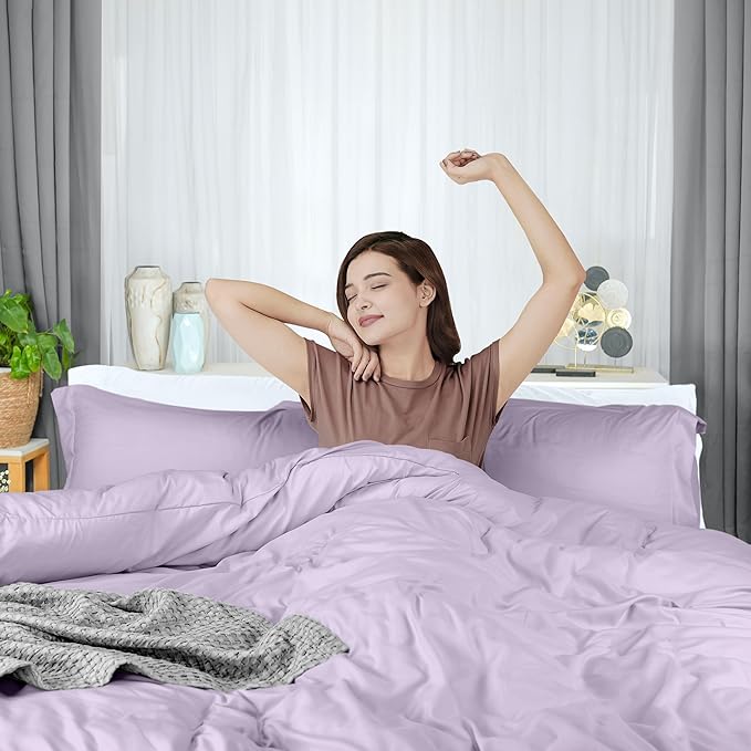 Duvet Cover Twin, 3 PC Cotton Like Polyester, Zipper Closure, Lavender | Extra Soft and Breathable, Wrinkle & Fade Resistant, Includes Duvet Cover and 1 Pillow Sham, Comforter Not Included, OekoTex